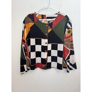 Vintage Plus Preferred Women's Retro Button Down Blouse Artsy Mixed Print 22